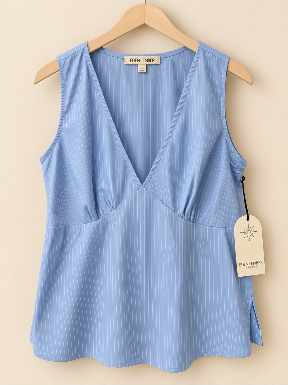 Eden + Ember Sky Blue Pinstripe V-Neck Women Camisole blouse ✨
